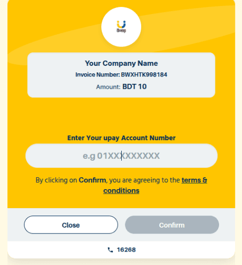 Upay Direct Number input payment settings