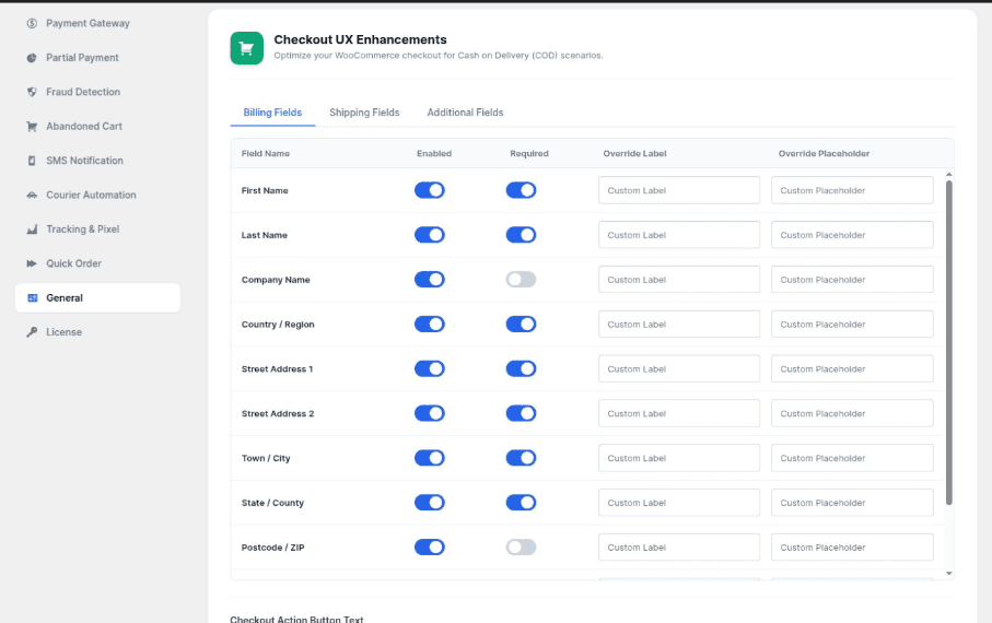 Checkout UX Enhancements and Billing Fields settings