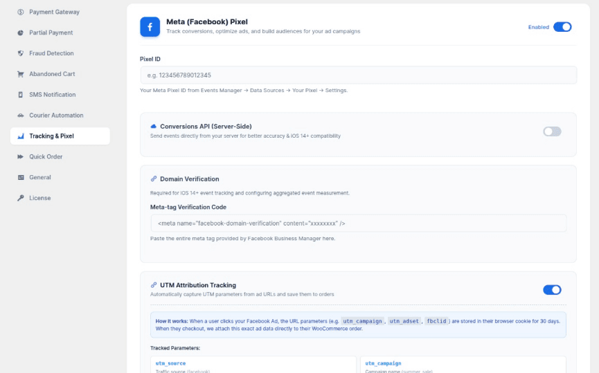 Meta Pixel and Conversions API Settings with UTM Attribution